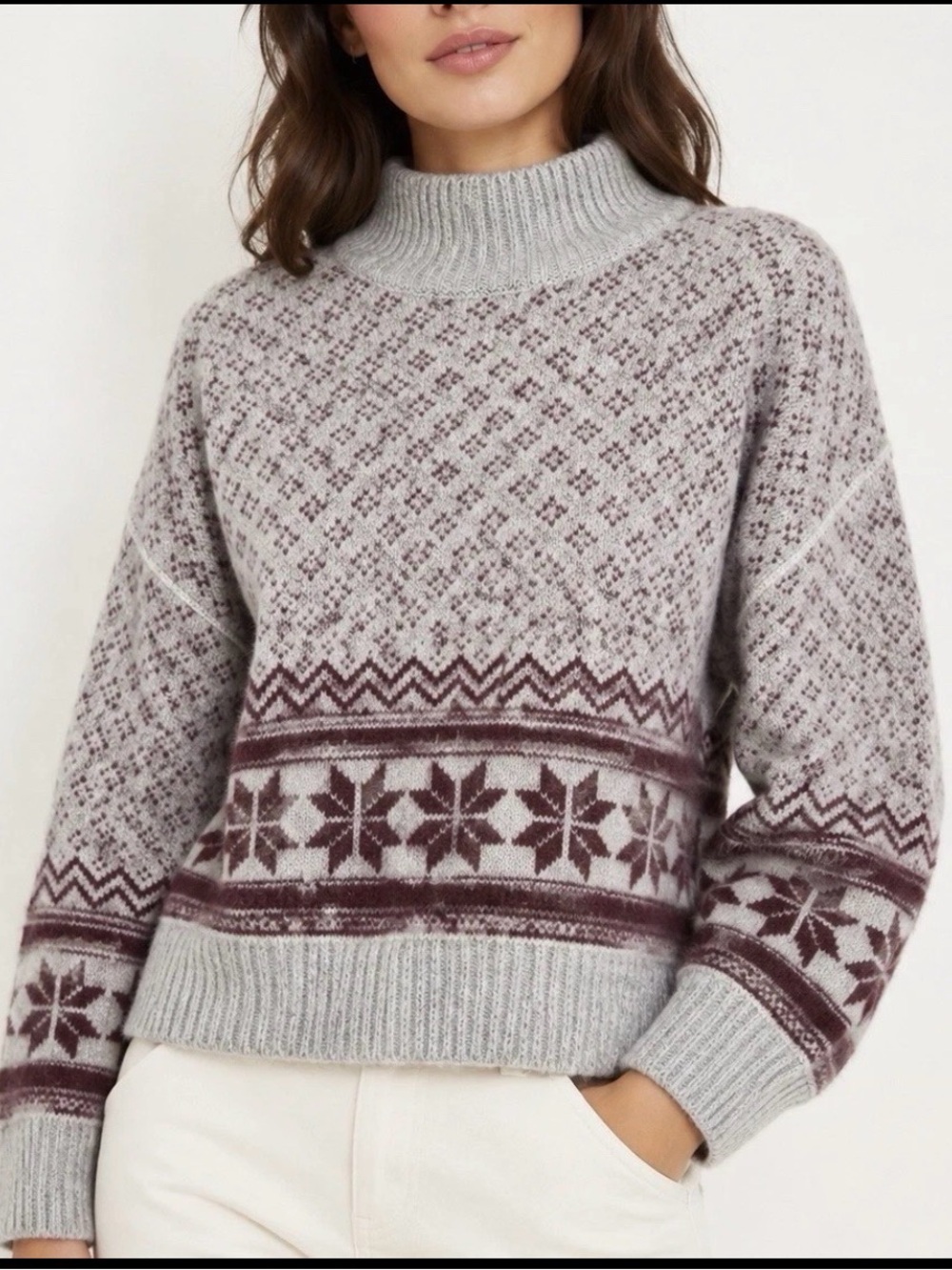 NWT Oversized Sweater Knit Marled Gray Red Size M Oversized Dropped Shoulder